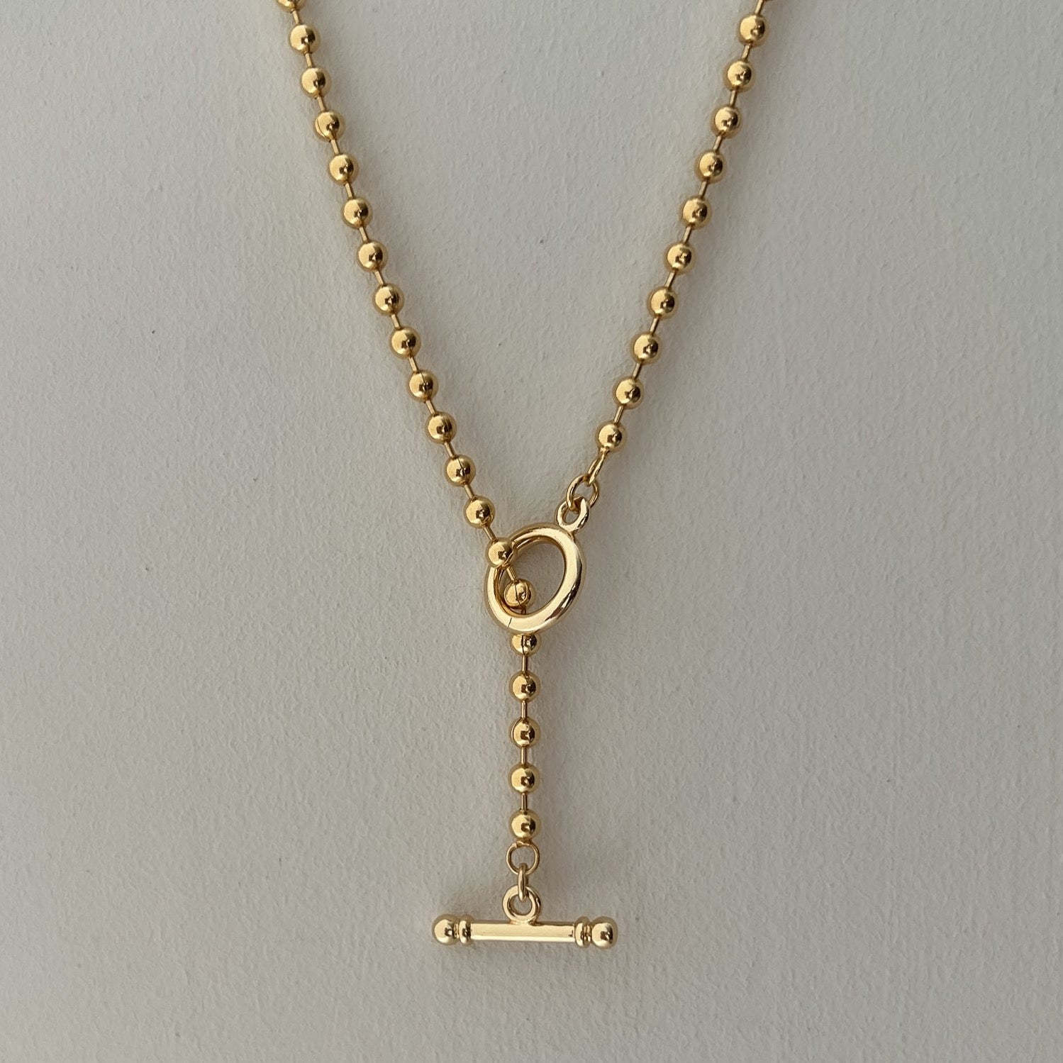 Gold Filled Ball Chain Toggle Necklace